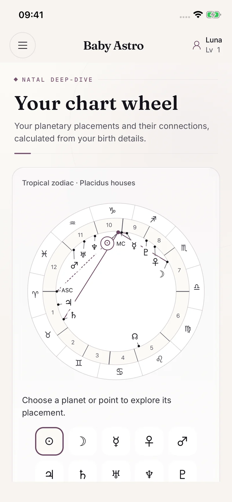 Baby Astro natal chart interface