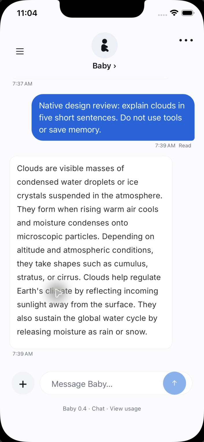 Baby chat — iOS development preview, 6 October 2026