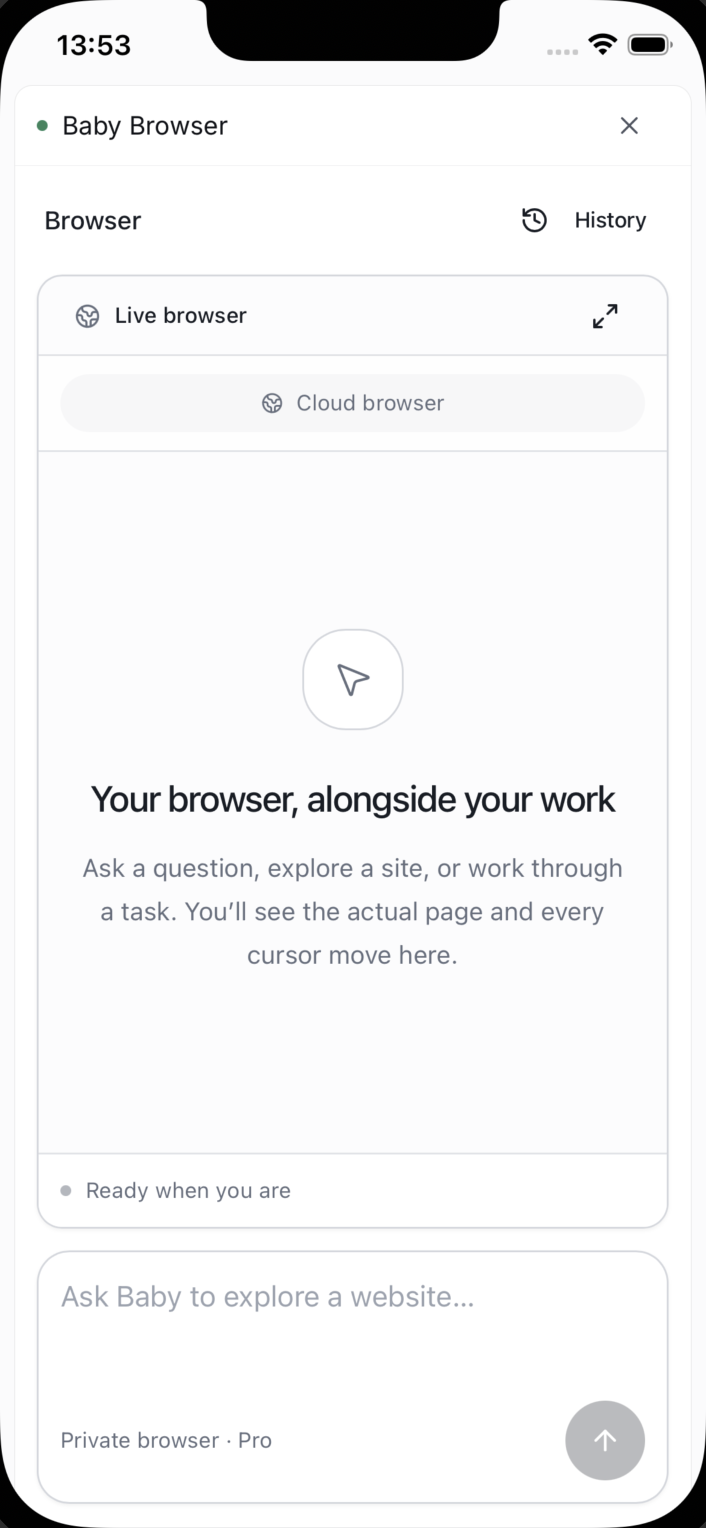 Baby Browser — iOS development preview, 6 October 2026