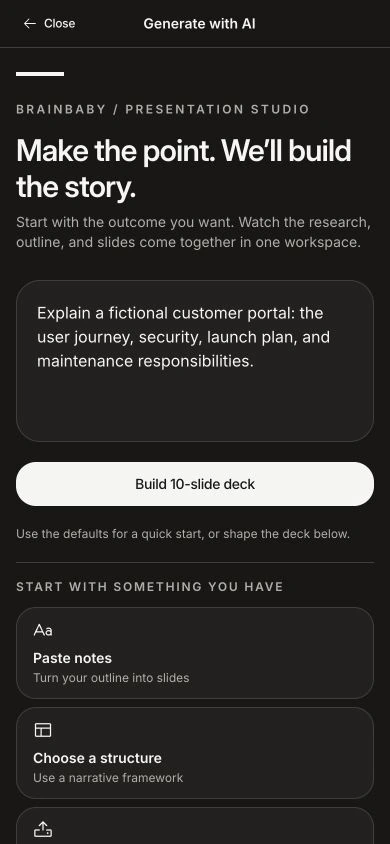 Brainbaby responsive web presentation studio with a fictional project brief