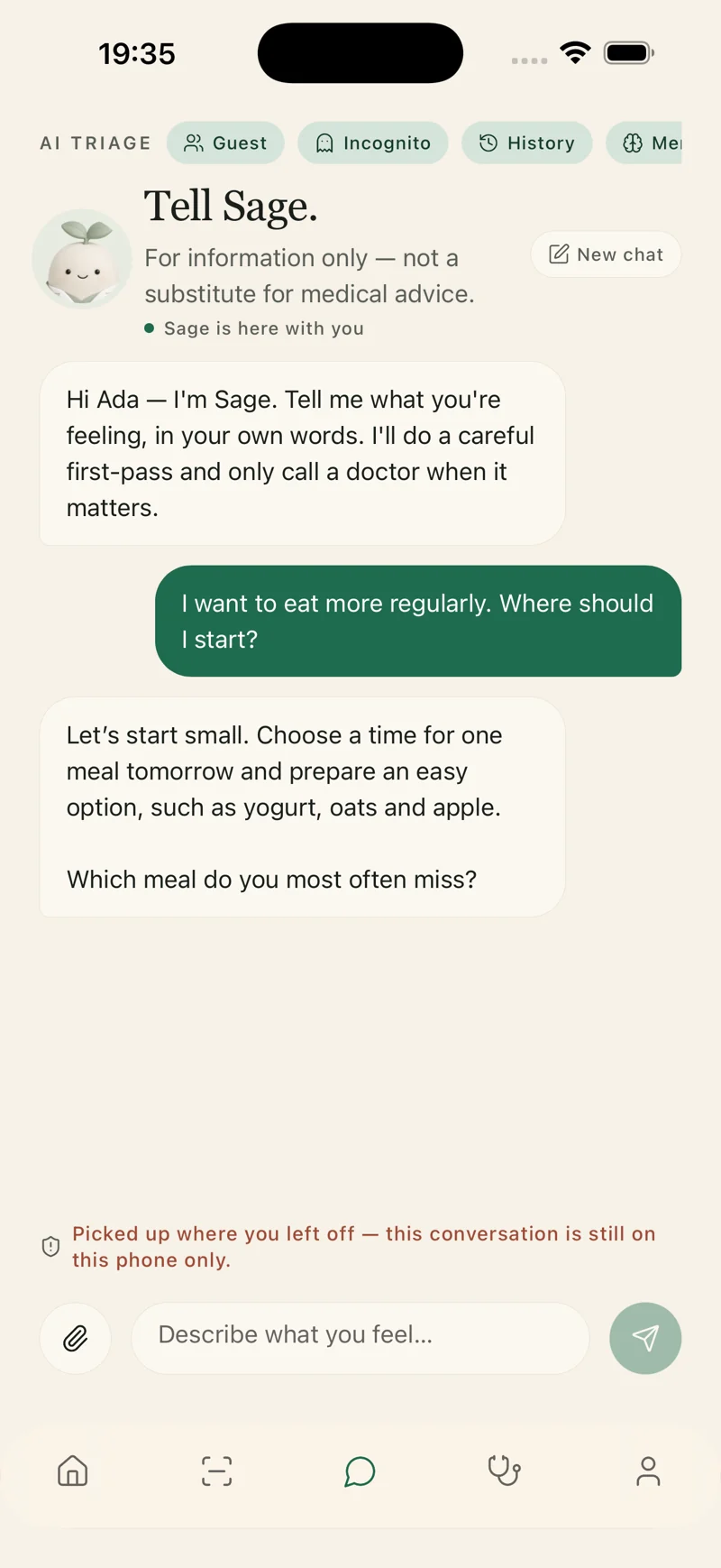 Lifepack Sage conversation using a fictional demonstration account